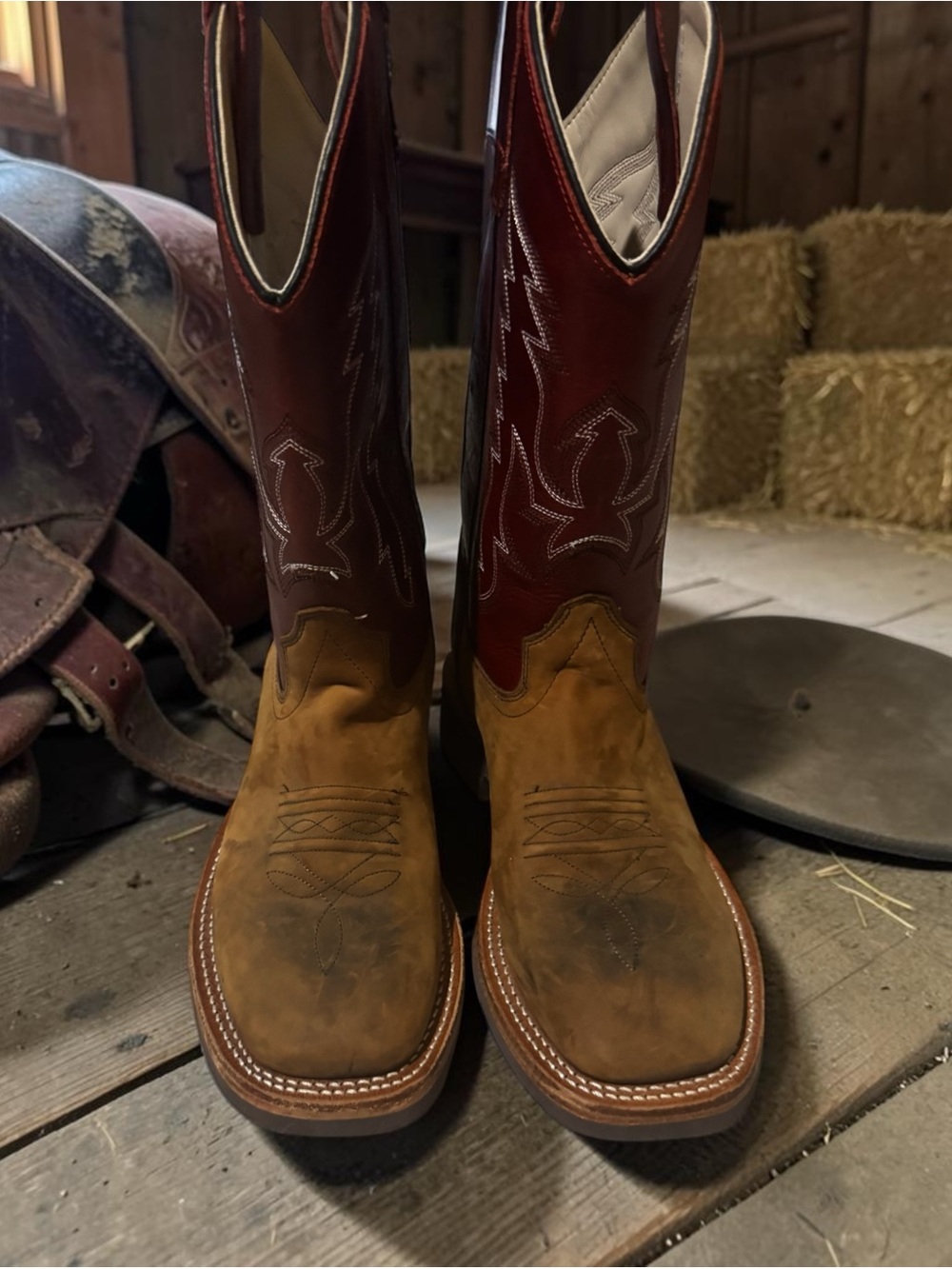Men's Two-Tone Brown and Burgundy Western Cowboy Boots